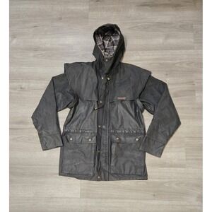 Driza-Bone Black Bushman Waterproof Lined Field Coat Hooded Oilskin Cotton XS 3